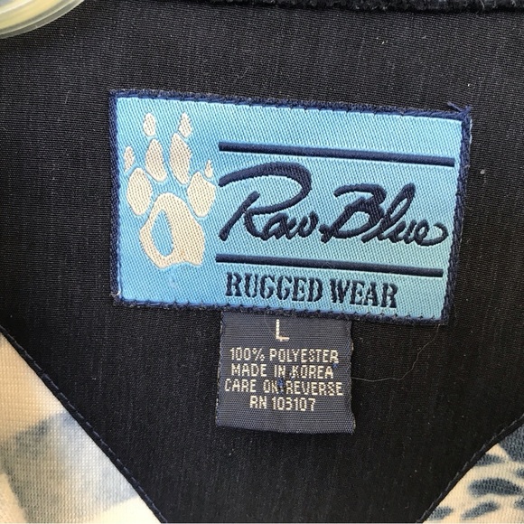 Raw Blue Rugged Wear Fleecey Shirt SzL Collar/Cuffs Animal Print Blue - Picture 3 of 10